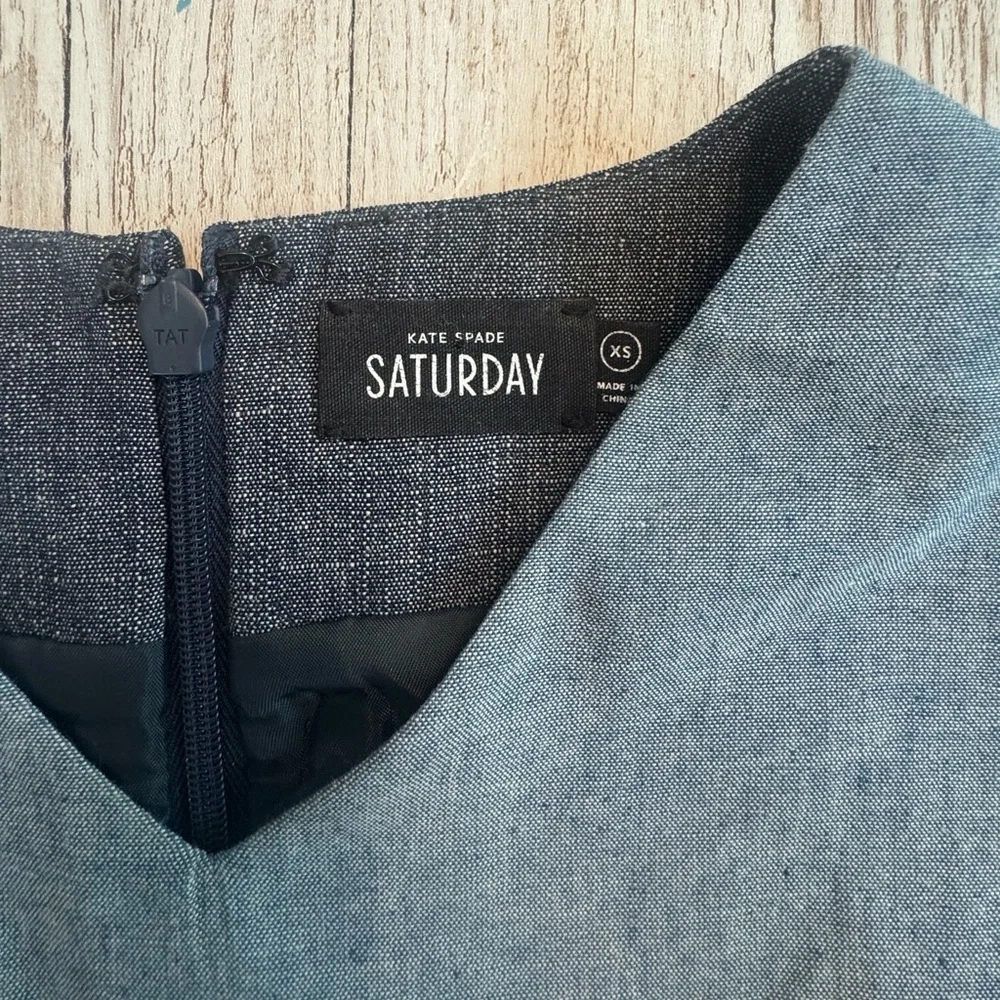 Kate Spade Saturday Sleeveless Embroidered Panel 2-Tone Chambray Dress Sz XS